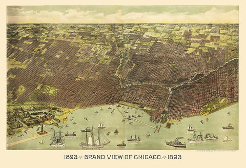 Chicago Illinois - Reynertson 1892 White Modern Wood Framed Art Print with Double Matting by Reynertson
