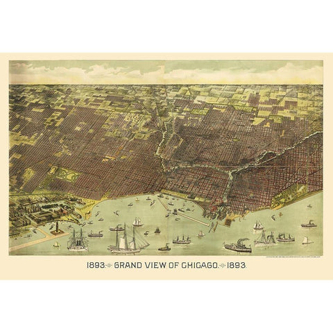 Chicago Illinois - Reynertson 1892 Black Modern Wood Framed Art Print with Double Matting by Reynertson