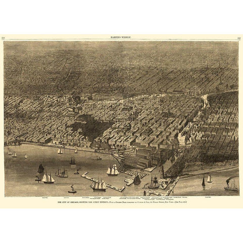 Chicago Illinois - Currier 1874 Gold Ornate Wood Framed Art Print with Double Matting by Currier