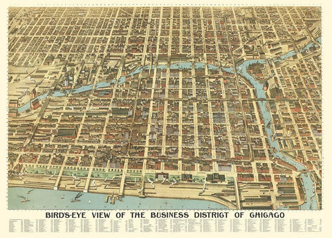 Chicago Illinois - Poole 1898 Black Ornate Wood Framed Art Print with Double Matting by Poole