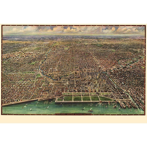 Chicago Illinois - Reincke 1916 Black Modern Wood Framed Art Print by Reincke