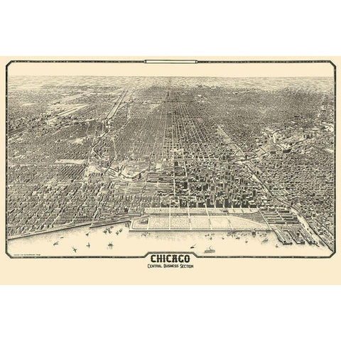 Chicago Illinois - Reincke 1916 Gold Ornate Wood Framed Art Print with Double Matting by Reincke