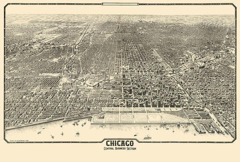 Chicago Illinois - Reincke 1916 Black Ornate Wood Framed Art Print with Double Matting by Reincke