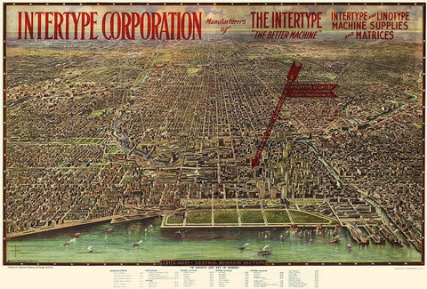 Chicago Illinois - Aeroview 1916 Black Ornate Wood Framed Art Print with Double Matting by Aeroview