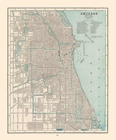 Chicago  Illinois - Cram 1892 Black Ornate Wood Framed Art Print with Double Matting by Cram