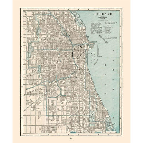 Chicago  Illinois - Cram 1892 Gold Ornate Wood Framed Art Print with Double Matting by Cram