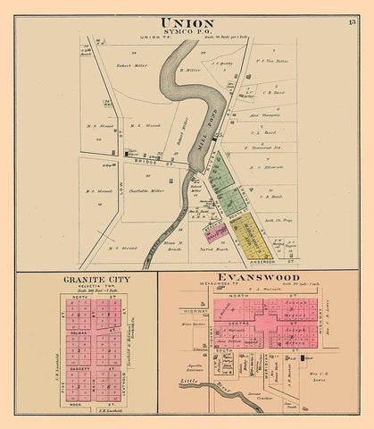 Union, Granite City, Evanswood  Wisconsin Black Ornate Wood Framed Art Print with Double Matting by Foote