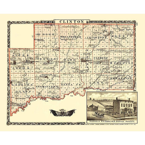 Clinton Illinois Landowner - Warner 1870 Black Modern Wood Framed Art Print with Double Matting by Warner