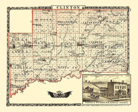 Clinton Illinois Landowner - Warner 1870 Black Ornate Wood Framed Art Print with Double Matting by Warner