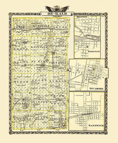 DeKalb Illinois - Warner 1876 Black Ornate Wood Framed Art Print with Double Matting by Warner