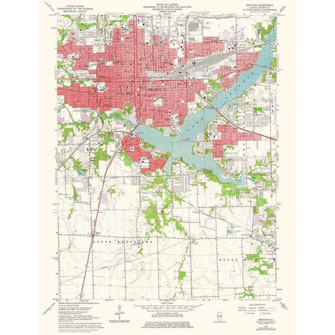 Decatur Illinois Quad - USGS 1975 Gold Ornate Wood Framed Art Print with Double Matting by USGS