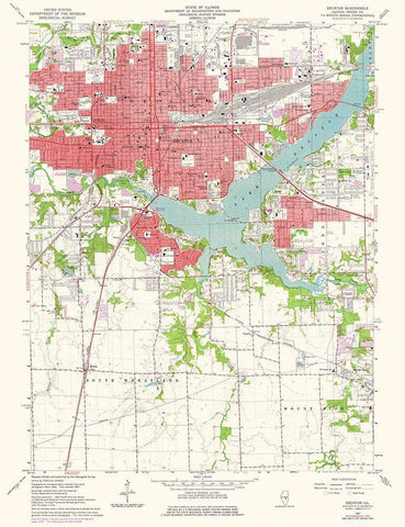 Decatur Illinois Quad - USGS 1975 Black Ornate Wood Framed Art Print with Double Matting by USGS