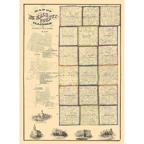 De Kalb County Illinois - Lamb 1860  Black Modern Wood Framed Art Print with Double Matting by Lamb