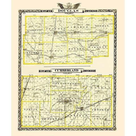 Douglas  Cumberland Illinois - Warner 1870 Gold Ornate Wood Framed Art Print with Double Matting by Warner