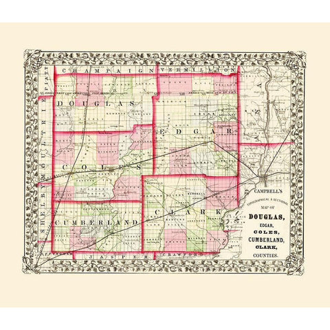 Douglas Edgar Coles Cumberland Clark Illinois Gold Ornate Wood Framed Art Print with Double Matting by Campbell