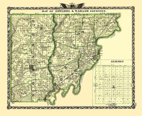 Edwards  Wabash Illinois Landowner - Warner 1870 White Modern Wood Framed Art Print with Double Matting by Warner