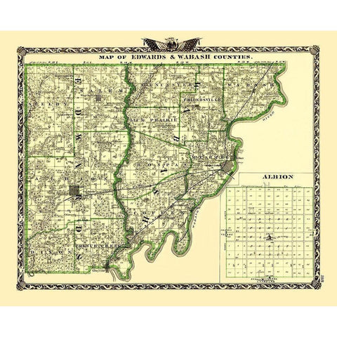 Edwards  Wabash Illinois Landowner - Warner 1870 White Modern Wood Framed Art Print by Warner