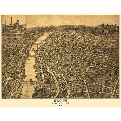 Elgin Illinois - Shober 1880 White Modern Wood Framed Art Print by Shober