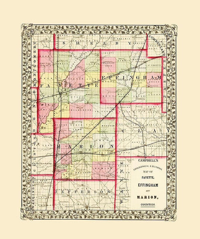 Fayette  Effingham  Marion Illinois - Campbell Black Ornate Wood Framed Art Print with Double Matting by Campbell