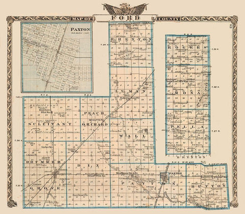 Ford County - Illinois Black Ornate Wood Framed Art Print with Double Matting by Unknown