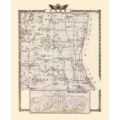 Lake Illinois Landowner - Warner 1870 Gold Ornate Wood Framed Art Print with Double Matting by Warner