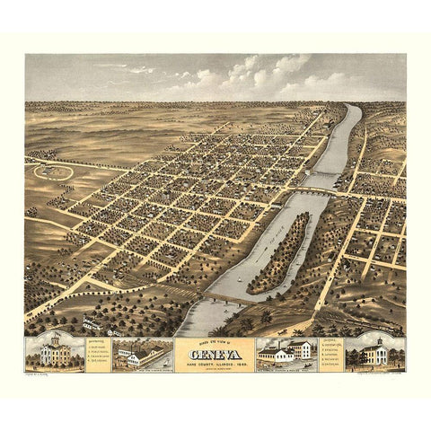 Geneva Illinois - Ruger 1869 White Modern Wood Framed Art Print by Ruger