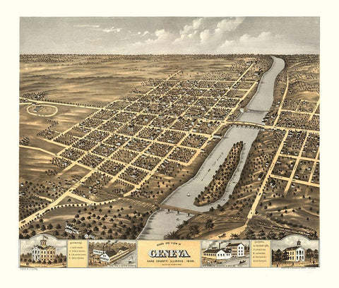 Geneva Illinois - Ruger 1869 Black Ornate Wood Framed Art Print with Double Matting by Ruger