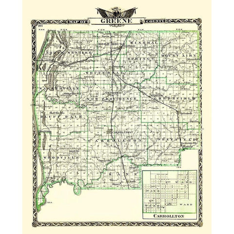 Greene Illinois Landowner - Warner 1870 Gold Ornate Wood Framed Art Print with Double Matting by Warner