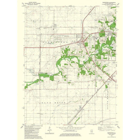 Harristown Illinois Quad - USGS 1982 Black Modern Wood Framed Art Print by USGS