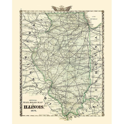 Illinois Railroad Map - Beers 1876 White Modern Wood Framed Art Print by Beers