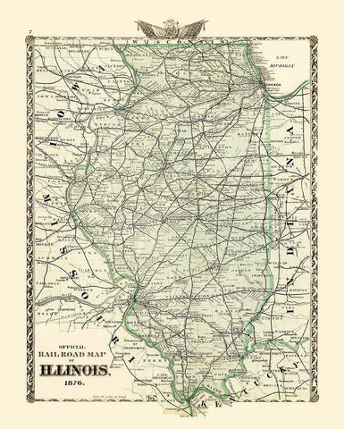 Illinois Railroad Map - Beers 1876 Black Ornate Wood Framed Art Print with Double Matting by Beers