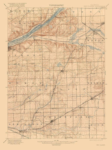 Illinois des Planes Quad - USGS 1917 White Modern Wood Framed Art Print with Double Matting by USGS