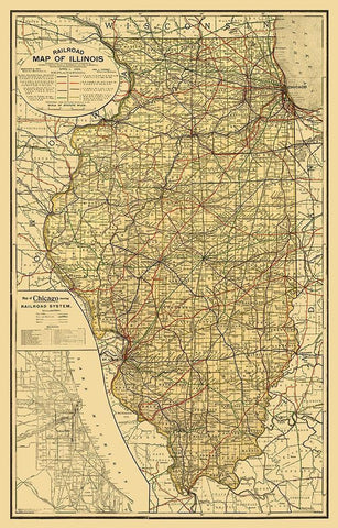 Illinois Railroad - Rand McNally 1898  White Modern Wood Framed Art Print with Double Matting by Rand McNally