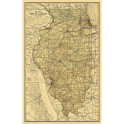 Illinois Railroad - Rand McNally 1898  Black Modern Wood Framed Art Print by Rand McNally