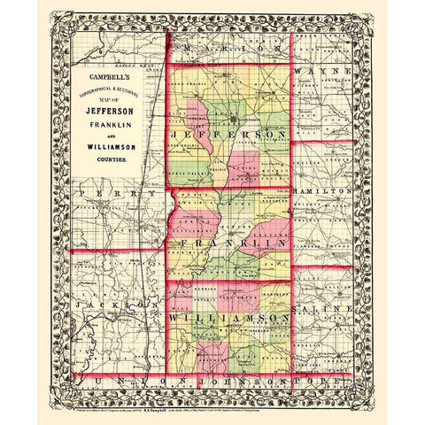 Jefferson Franklin Williamson Illinois Black Modern Wood Framed Art Print by Campbell