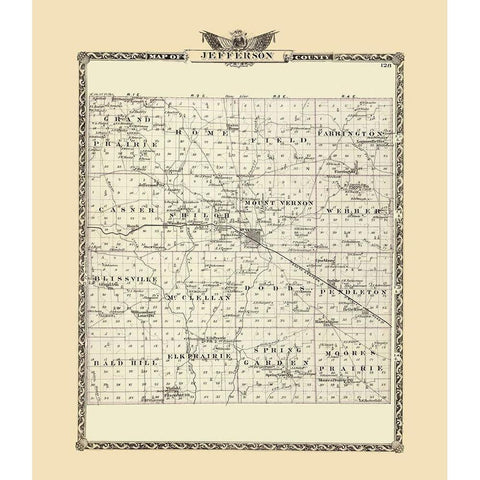 Jefferson Illinois Landowner - Warner 1876 Gold Ornate Wood Framed Art Print with Double Matting by Warner