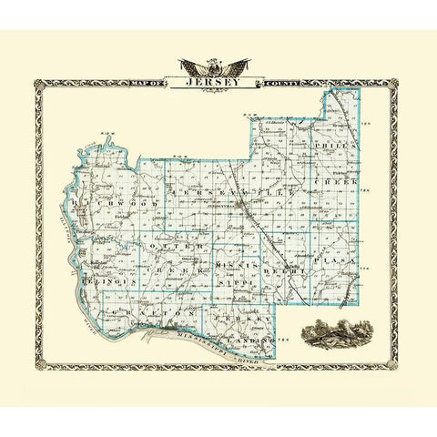 Jersey Illinois Landowner - Warner 1876 Black Modern Wood Framed Art Print with Double Matting by Warner