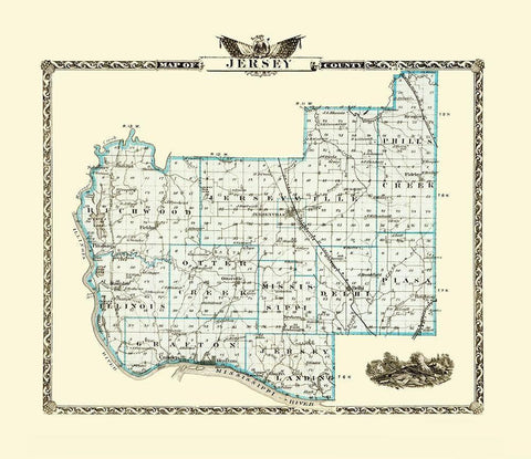 Jersey Illinois Landowner - Warner 1876 White Modern Wood Framed Art Print with Double Matting by Warner