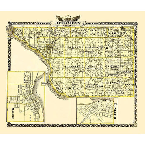 Jo Daviess Illinois Landowner - Warner 1870 Gold Ornate Wood Framed Art Print with Double Matting by Warner