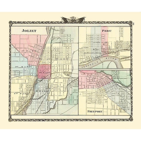 Joliet, Peru, Freeport Illinois - Warner 1870 White Modern Wood Framed Art Print by Warner