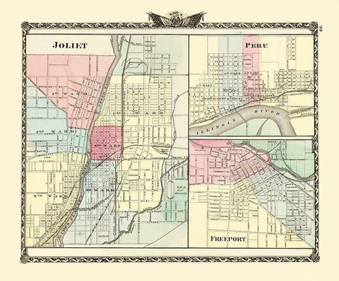 Joliet, Peru, Freeport Illinois - Warner 1870 White Modern Wood Framed Art Print with Double Matting by Warner