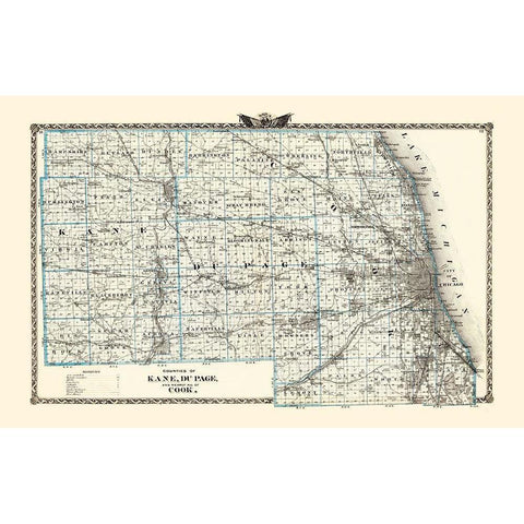 Kane  Du Page  Cook Illinois Landowner Black Modern Wood Framed Art Print with Double Matting by Warner