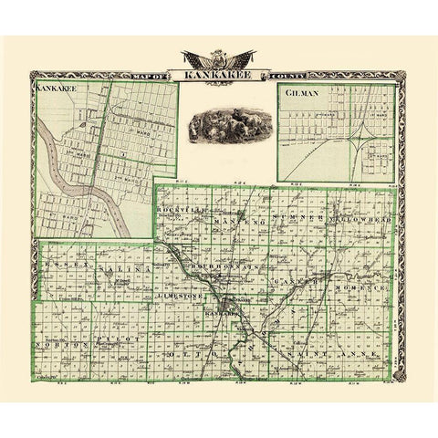 Kankakee Illinois Landowner - Warner 1876 White Modern Wood Framed Art Print by Warner