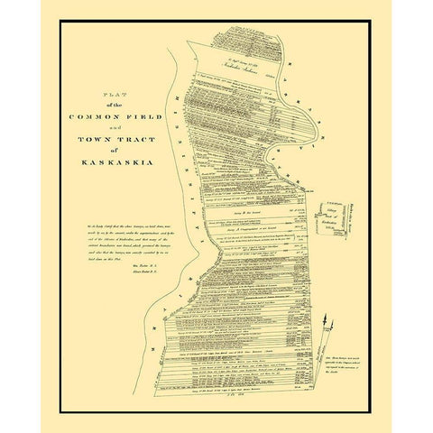 Kaskaskia Illinois Town and Field Plat Black Modern Wood Framed Art Print with Double Matting by Rector