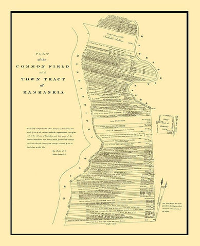 Kaskaskia Illinois Town and Field Plat Black Ornate Wood Framed Art Print with Double Matting by Rector