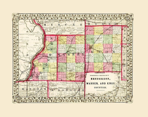 Knox  Warren  Henderson Illinois - Campbell 1850 White Modern Wood Framed Art Print with Double Matting by Campbell