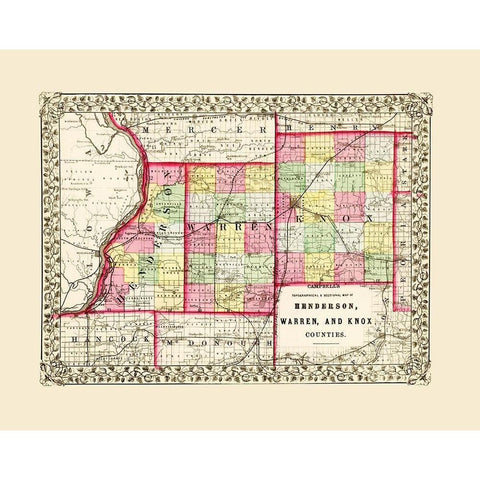 Knox  Warren  Henderson Illinois - Campbell 1850 Black Modern Wood Framed Art Print by Campbell