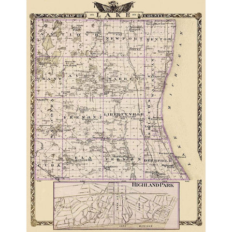 Lake Illinois Landowner - Warner 1876 White Modern Wood Framed Art Print by Warner