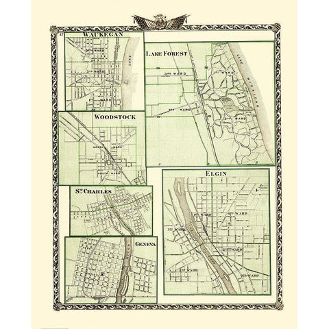 Lake Forest, Elgin, Geneva Illinois - Warner 1870 White Modern Wood Framed Art Print by Warner