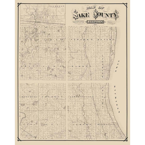 Lake County Illinois - Frost 1873  White Modern Wood Framed Art Print by Frost